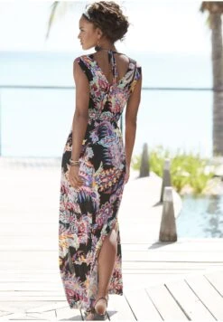 Buffalo Vestido Largo - Schwarz Bunt Bedruckt