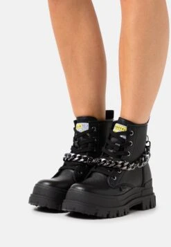 Buffalo Vegan Aspha Chain - Botines Con Plataforma - Black/Silver