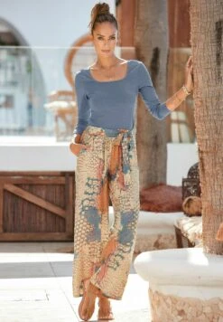 Buffalo Palazzohose - Pantalones - Orangeblaubedruckt