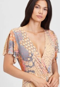 Buffalo Vestido Largo - Orange-Blau-Bedruckt -Buffalo a9e0bb0dcb6c442a95e94c17d14032a8