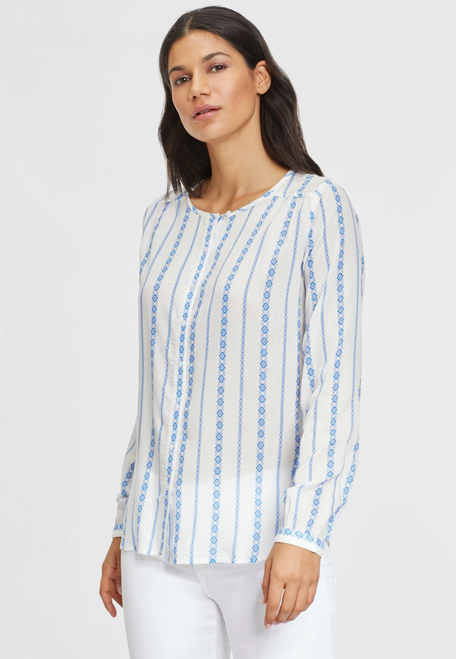 Buffalo Camisa - Creme-Blau-Bedruckt 1 Buffalo Camisa - Creme-Blau-Bedruckt