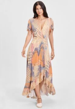 Buffalo Vestido Largo - Orange-Blau-Bedruckt