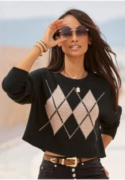 Buffalo Rhomben - Jersey De Punto - Schwarz Camelfarben